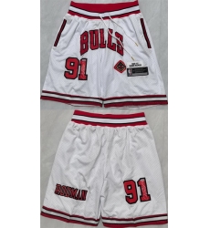Men Chicago Bulls 91 Dennis Rodman White 2025 Shorts   Men Chicago Bulls 91 Dennis Rodman White 2025 Shorts