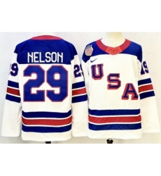 Men's USA 29 BROCK NELSON White 2026 Stitched Jerseys Men's USA 29 BROCK NELSON White 2026 Stitched Jerseys