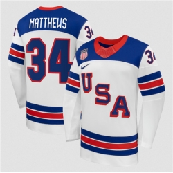 Men's USA #34 Auston Matthews White 2026 Stitched Jersey