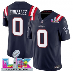 Men New England Patriots 0 Christian Gonzalez Navy 2025 F U S E  Super Bowl LX Patch Vapor Limited Stitched Football Jersey