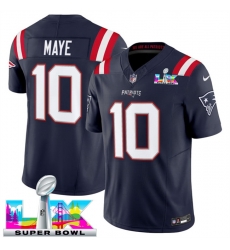 Men New England Patriots 10 Drake Maye Navy 2025 F U S E  Super Bowl LX Patch Vapor Limited Stitched Football Jersey