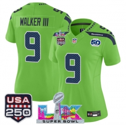 Women Seattle Seahawks 9 Kenneth Walker III Green 2025 F U S E  Super Bowl LX Patch And 50th Season  26 USA 250 27 Patch Vapor Limited Football Stitched Je