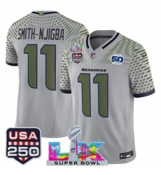 Men Seattle Seahawks 11 Jaxon Smith Njigba Gray 2025 F U S E Super Bowl LX  US 250th anniversary Patch And 50th Season Patch Rivalries Vapor Limited Footba