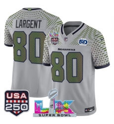 Men Seattle Seahawks 80 Steve Largent Gray 2025 F U S E Super Bowl LX  US 250th anniversary Patch And 50th Season Patch Rivalries Vapor Limited Football St