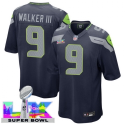 Men Women Youth Seattle Seahawks #9 Kenneth Walker III 2025 2026 Super Bowl LX F U S E Stitched NFL Jersey Blue