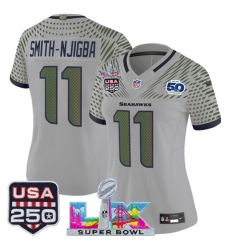 Women Seattle Seahawks 11 Jaxon Smith Njigba Gray 2025 F U S E Super Bowl LX  US 250th anniversary Patch And 50th Season Patch Rivalries Vapor Limited Foot