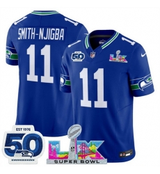Youth Seattle Seahawks 11 Jaxon Smith Njigba Royal 2025 F U S E  Super Bowl LX Patch And 50th Season Patch Vapor Throwback Limited Stitched Football Jersey