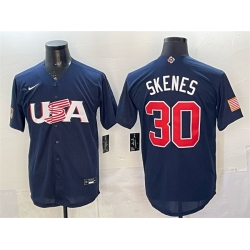 Men USA Baseball 30 Paul Skenes Navy World Baseball Classic Stitched Jersey