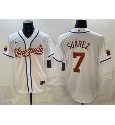 Men Venezuela Baseball 7 Eugenio Suarez White 2026 World Baseball Classic Home Stadium Stitched Jersey Men Venezuela Baseball 7 Eugenio Suarez White 2026 World Baseball Classic Home Stadium Stitched Jersey